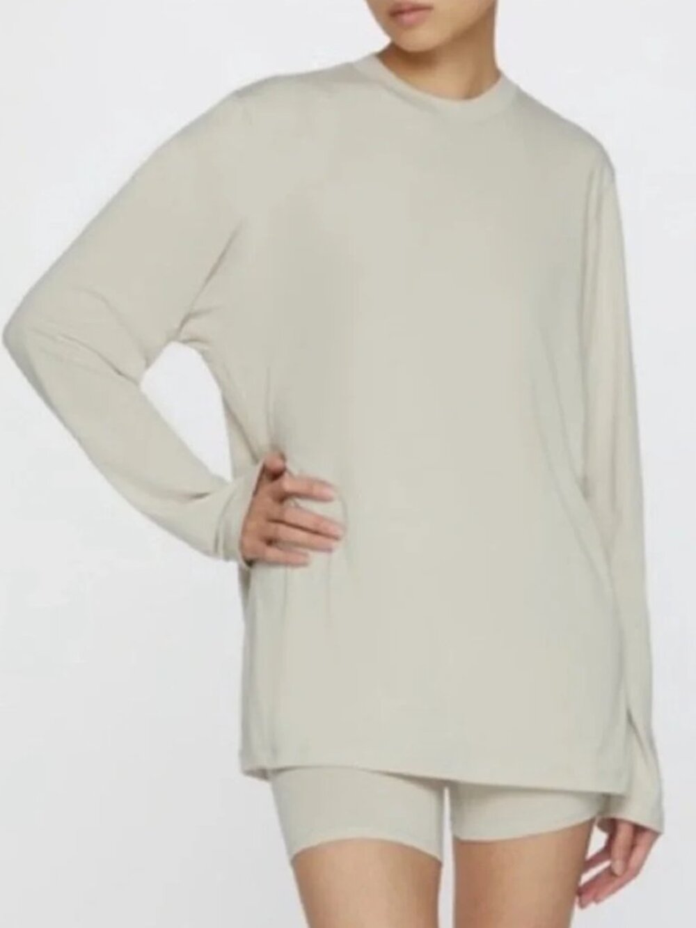Women's SKIMS Boyfriend Long Sleeve T-Shirt in Stone